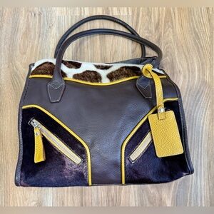 Claudia Firenze Brown Leather Cowhide Satchel Handbag Excellent Condition